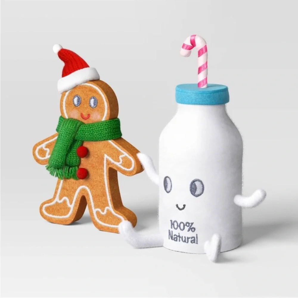 NWT Target Wondershop Felt Gingerbread Cookie & Milk Christmas Figurine Set
